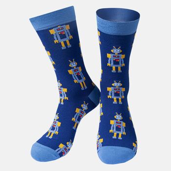 Sci Fi Space Ufos Robots Men's Bamboo Socks Gift Box, 4 of 4