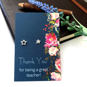 Thank You Teacher Sterling Silver Mismatched Star Earrings Gift, 9 of 12