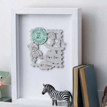 New Baby Personalised Paper Cut Box Framed Print, 2 of 3