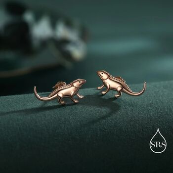 Sterling Silver Tiny Bearded Dragon Stud Earrings, 3 of 12