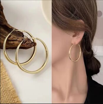 Gold Plated Polished Finish Tapered Hoop Earring, 3 of 4