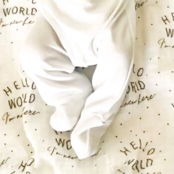 Muslin Swaddle Baby Blanket Hello World Newborn Gift, 12 of 12