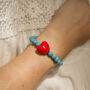 Turquoise Bead And Red Heart Bracelet, thumbnail 4 of 7