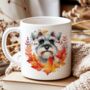 Personalised Dog Mug Schnauzer In An Autumn Wreath, thumbnail 1 of 2