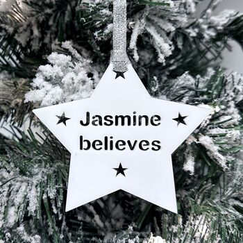 Personalised Believe Christmas Tree Star Decoration, 3 of 8