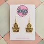 Gold Sandcastle Glitter Resin Earrings / Summer Holiday Jewellery / Seaside Memories Gift / Summer Party Jewellery, thumbnail 1 of 5