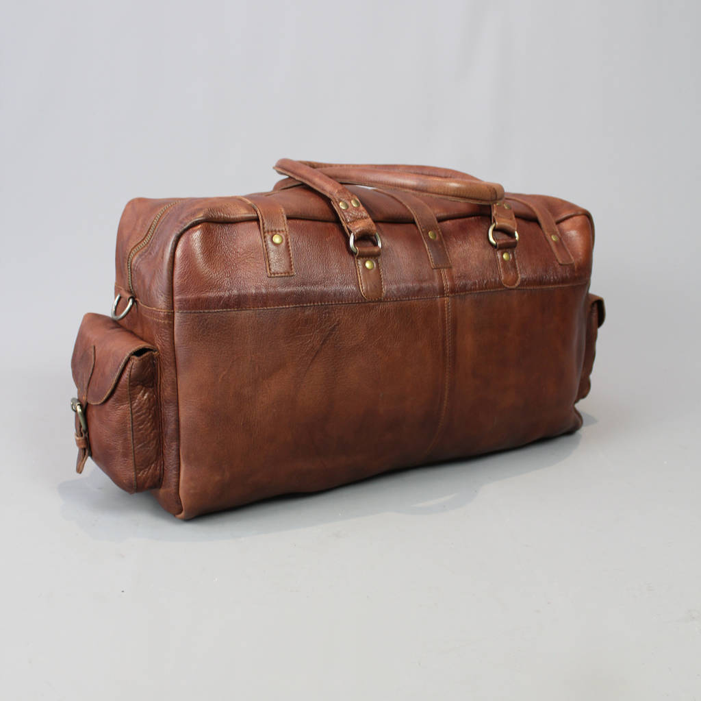 Tan Leather Holdall Bag With Pockets By Vintage Child ...