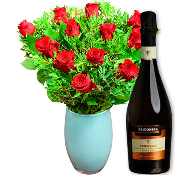 A Dozen Red Rose Flowers Chocolates And Prosecco, 9 of 9