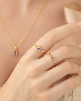 Pink Sapphire And Amethyst Stackable Half Eternity Band In Sterling Silver And Gold, 7 of 12