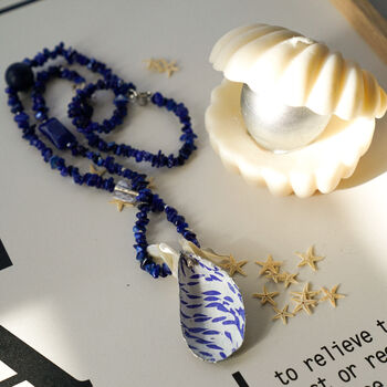 Blue Stone Chip Necklace With Decoupage Shell Charm, 3 of 4