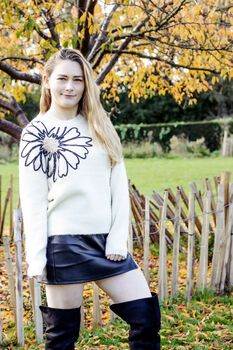 Cream Flower Outline Shoulder Detail Jumper, 6 of 8