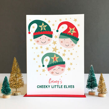 Grandparent Cheeky Elves Personalised Christmas Card, 4 of 9