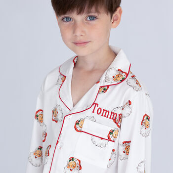 Boy's Personalised Christmas Santa Print Pyjamas, 6 of 12