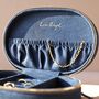 Sun And Moon Embroidered Oval Jewellery Case In Navy, thumbnail 3 of 4