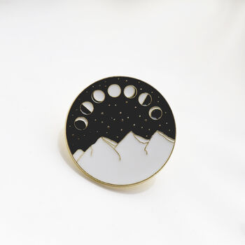 Moon Phase Enamel Pin Badge In Black, White And Gold, 2 of 3