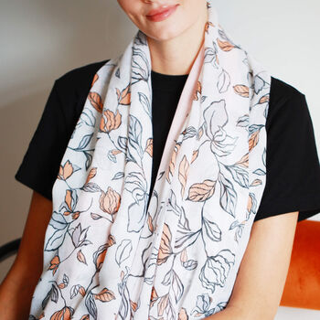 Pink Roses Black Outlined Print Scarf, 2 of 11
