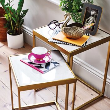 Nesting Tables Set Of Two White Marble And Brass Finish, 2 of 3