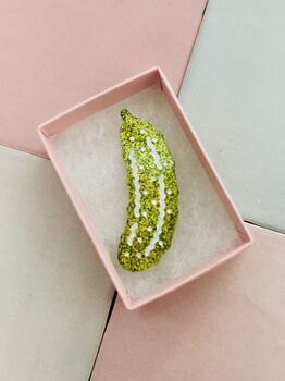 Green Pickle Glitter Resin Brooch / Gift For Pickle Lovers / Gherkin Inspired Jewellery / Dill Pickle Brooch, 5 of 6