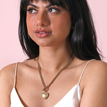 Gold Stainless Steel Chunky Toggle Heart Charm Necklace, 2 of 4