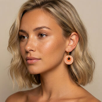 Orange And Cream Geometric Circular Earrings • Gold Plated Sterling Silver Hooks, 2 of 12