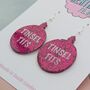 Hot Pink Tinsel Tits Glitter Resin Christmas Earrings, thumbnail 4 of 4
