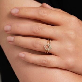 Solid Gold Diamond Chevron Stacking Ring, 2 of 4