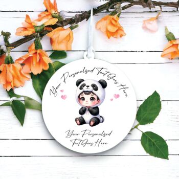 Personalised Cute Child Panda Hearts Decoration Gift, 2 of 2