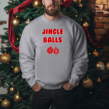 Jingle Balls Christmas Jumper In Dark Heather, 12 of 12