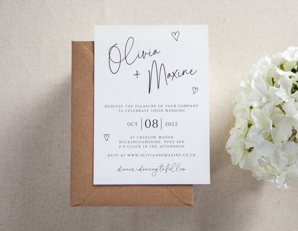 Scattered Hearts Wedding Invitation And Envelope, 1 of 3