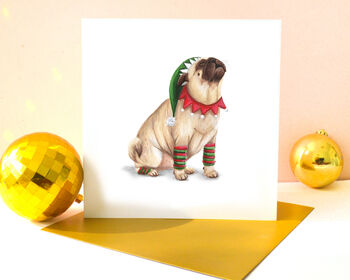 Fawn Pug Elf 'Happy Howlidays ' Christmas Card, 2 of 4