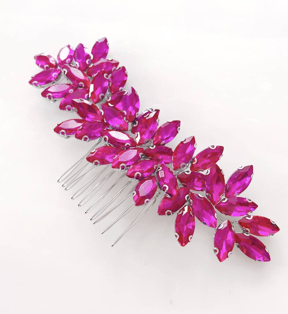 Enya Hot Pink Crystal Hair Comb By Petal & Pearl Accessories