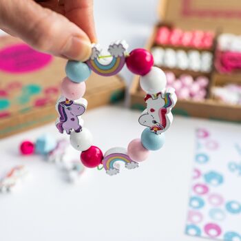 Personalised Unicorn Rainbow Wooden Bead Making Kit, 3 of 9