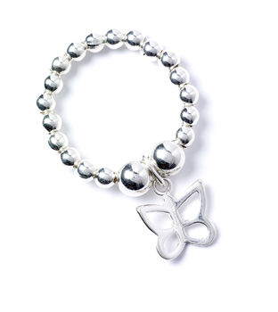 Sterling Silver Ball Bead Ring With Butterfly Charm, 7 of 10