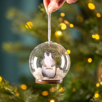 Personalised Illustrated Penguin Christmas Snow Dome Bauble, 10 of 11