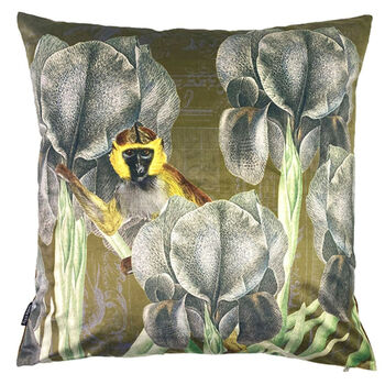 Monkey Sitting In Irises Velvet Cushion, 7 of 8
