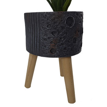Leaf Design Lunar Moon Black Planter With Stand, 5 of 10