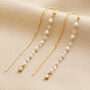 Thread Through Crystal And Pearl Chain Earrings In Gold, thumbnail 1 of 6