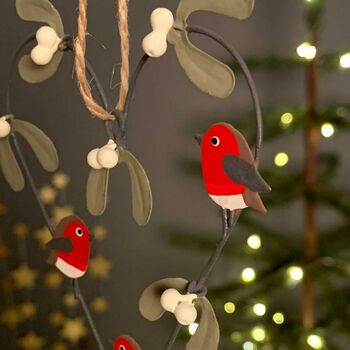 Robins And Mistletoe Heart Hanging Decoration, 2 of 2