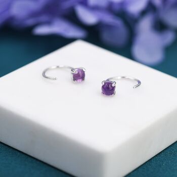 Purple Amethyst Huggie Hoop Earrings, 5 of 12