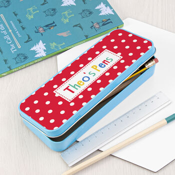 Personalised Girl's Patterned Blue Pencil Case Tin, 10 of 11