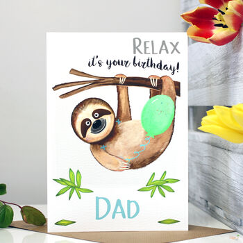 Personalised Sloth 'Relax' Birthday Card For Him, 5 of 9