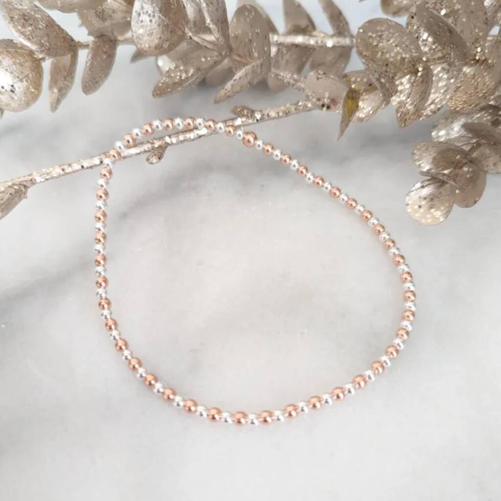 Rose Gold And Sterling Silver Beaded Stretch Anklet, 1 of 5