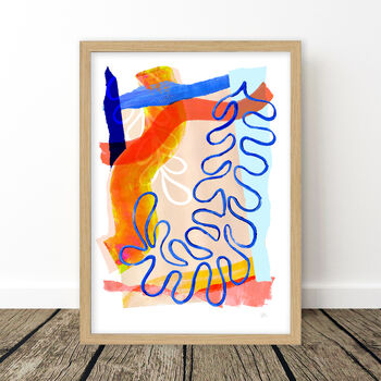 Blue And Orange Abstract Leaf Art Print, 10 of 12