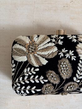 Black Velvet Floral Clutch Bag, 7 of 10