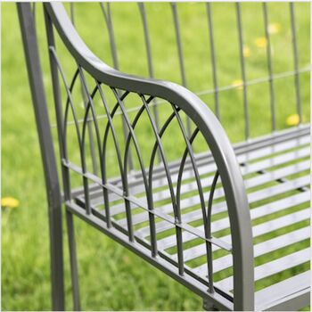 Vintage Grey Arch Backed Garden Bench, 9 of 11