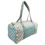Block Printed Aqua, White And Green Floral Quilted Duffle Bag, thumbnail 8 of 9