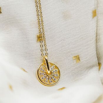 Round Compass Sunflower Indie Boho Pendant Necklace, 4 of 5