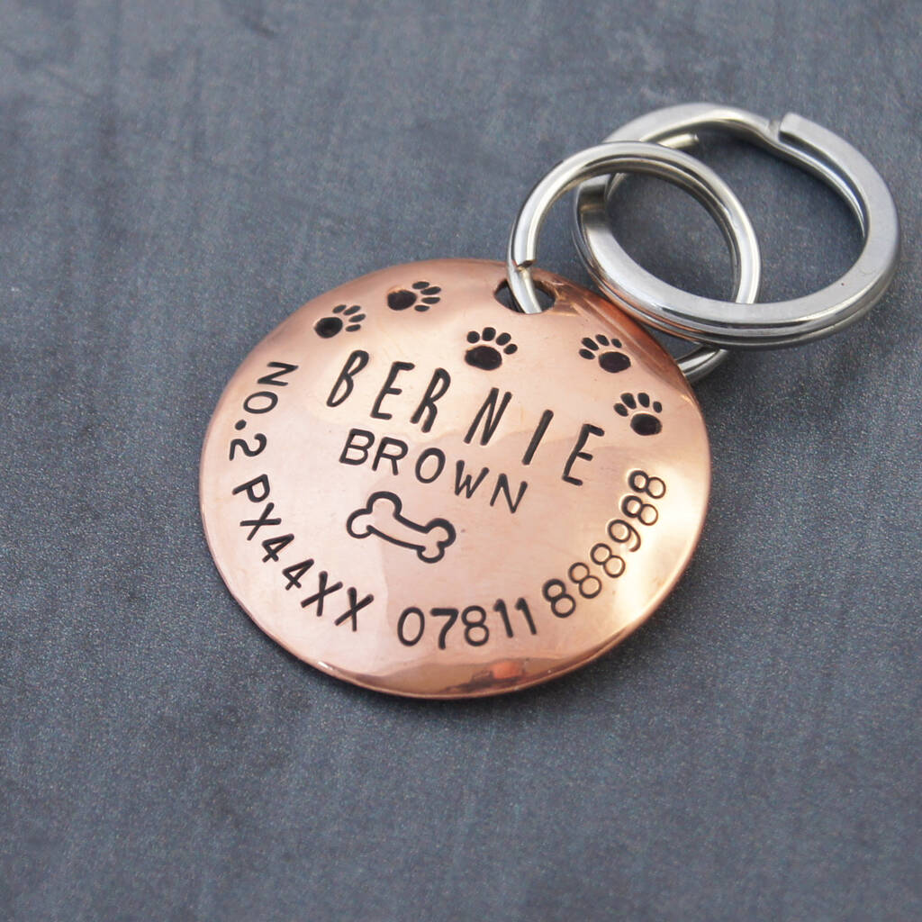 Personalised Copper Pet ID Tag With Bone And Paw Prints, 1 of 7