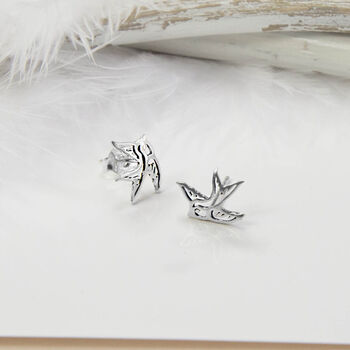 Tiny Swallow Studs In Sterling Silver And Gold Plated, 3 of 4