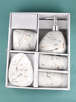 Five Pieces White And Gold Marble Bath Accessory Set, 2 of 8